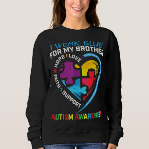 I Wear Blue For My Brother Autism Awareness Puzzle Sweatshirt