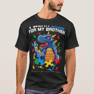 I Wear Blue For My Brother Autistic Brother Dinosa T-Shirt