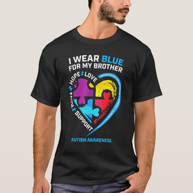 I Wear Blue For My Brother Kids Autism Awareness S T-Shirt (Front)