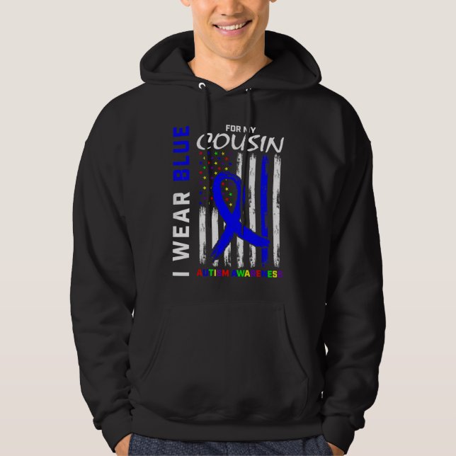 I Wear Blue For My Cousin Autism Awareness Flag Ki Hoodie (Front)