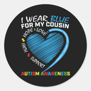 I Wear Blue For My Cousin Autism Awareness Puzzle Classic Round Sticker