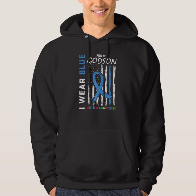 I Wear Blue For My Godson Autism Awareness America Hoodie (Front)