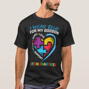 I Wear Blue For My Godson Autism Awareness Puzzle T-Shirt