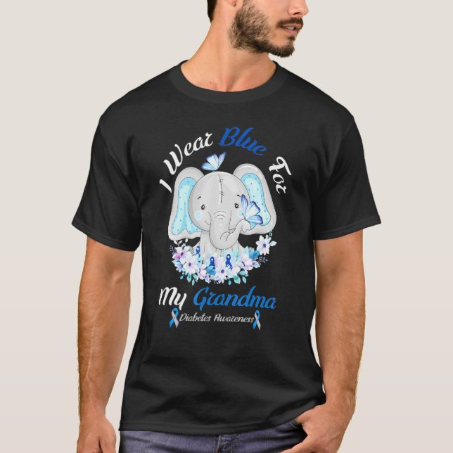 I Wear Blue For My Grandma Elephant Diabetes Aware T-Shirt (Front)