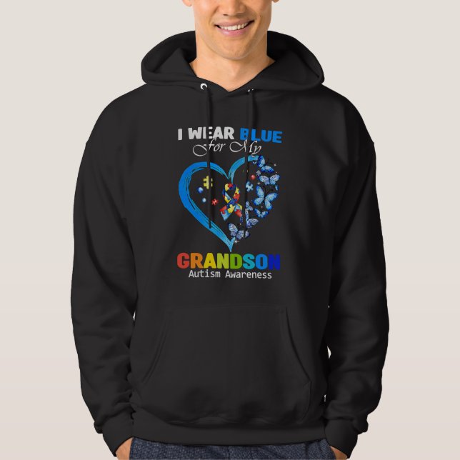 I Wear Blue For My Grandson Autism Awareness Butte Hoodie (Front)