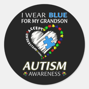I Wear Blue For My Grandson Autism Awareness Famil Classic Round Sticker