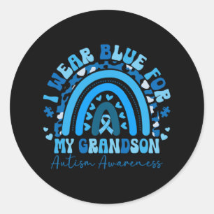 I Wear Blue For My Grandson Autism Awareness Famil Classic Round Sticker