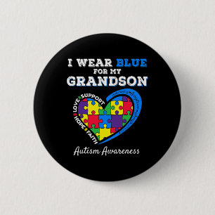 I Wear Blue For My Grandson Autism Awareness Grand 6 Cm Round Badge