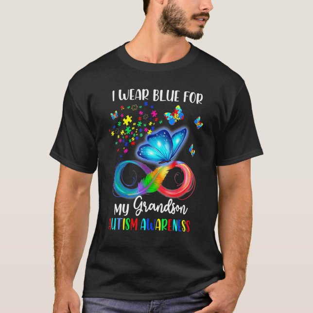 I Wear Blue For My Grandson Autism Awareness Grand T-Shirt (Front)