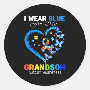 I Wear Blue For My Grandson Autism Awareness Heart Classic Round Sticker