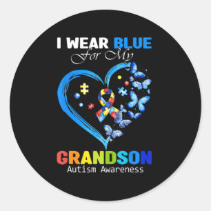 I Wear Blue For My Grandson Autism Awareness Heart Classic Round Sticker