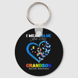 I Wear Blue For My Grandson Autism Awareness Heart Key Ring