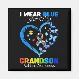 I Wear Blue For My Grandson Autism Awareness Heart Magnet