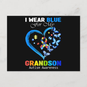 I Wear Blue For My Grandson Autism Awareness Heart Postcard