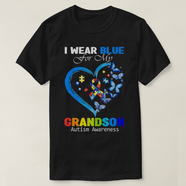 I Wear Blue For My Grandson Autism Awareness Heart T-Shirt (Design Front)