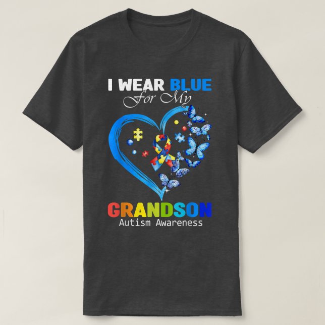 I Wear Blue For My Grandson Autism Awareness Heart T-Shirt (Design Front)