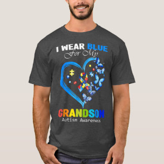 I Wear Blue For My Grandson Autism Awareness Heart T-Shirt