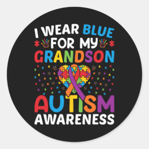 I Wear Blue For My Grandson Autism Awareness Mum D Classic Round Sticker
