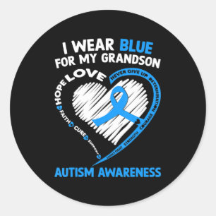 I Wear Blue For My Grandson Autism Awareness ribbo Classic Round Sticker