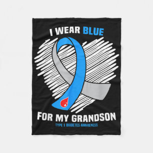 I Wear Blue For My Grandson Type 1 Diabetes Awaren Fleece Blanket