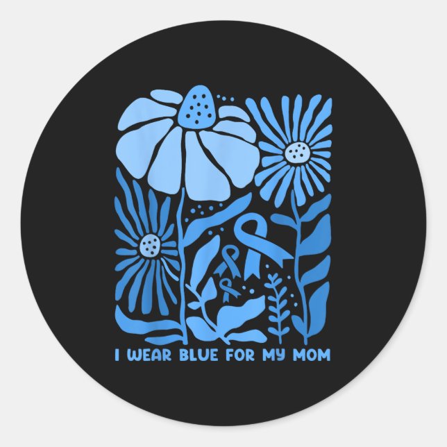 I Wear Blue For My Mum Diabetes Awareness Boho Flo Classic Round Sticker (Front)