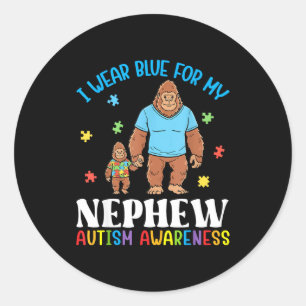 I Wear Blue For My Nephew Autism Awareness Bigfoot Classic Round Sticker