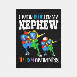 I Wear Blue For My Nephew Autism Awareness Dabbing Fleece Blanket