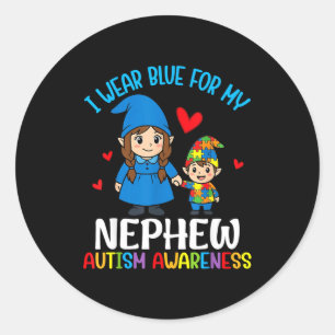 I Wear Blue For My Nephew Autism Awareness Family Classic Round Sticker
