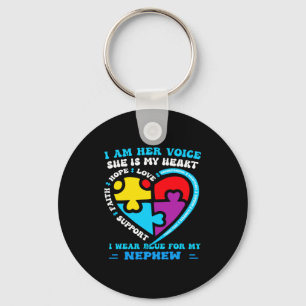 I Wear Blue For My Nephew Autism Awareness Groovy Key Ring