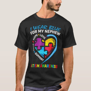 I Wear Blue For My Nephew Autism Awareness Puzzle  T-Shirt