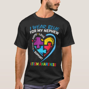 I Wear Blue For My Nephew Autism Awareness Puzzle  T-Shirt