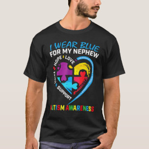 I Wear Blue For My Nephew Autism Awareness Puzzle  T-Shirt