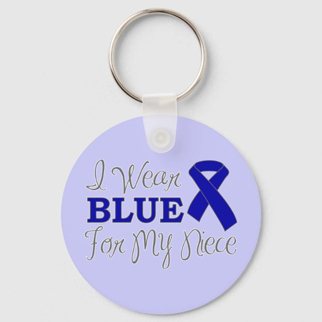 I Wear Blue For My Niece (Blue Awareness Ribbon) Key Ring (Front)