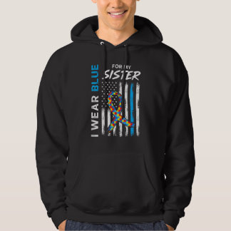 I Wear Blue For My Sister American Flag Ribbon Puz Hoodie
