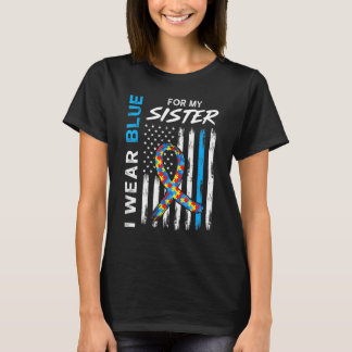 I Wear Blue For My Sister American Flag Ribbon Puz T-Shirt