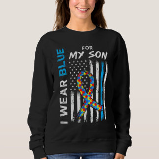 I Wear Blue For My Son American Flag Ribbon Puzzle Sweatshirt
