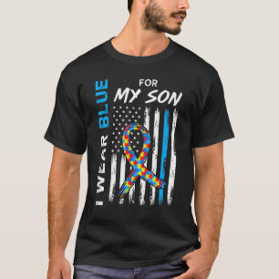 I Wear Blue For My Son American Flag Ribbon Puzzle T-Shirt