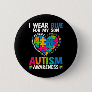 I Wear Blue For My Son Autism Awareness Autistic M 6 Cm Round Badge