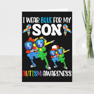 I Wear Blue For My Son Autism Awareness Dabbing Pu Card