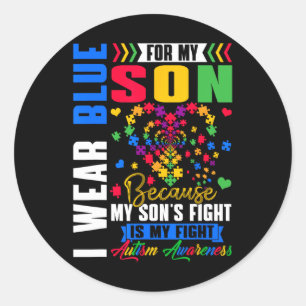 I Wear Blue For My Son Autism Awareness Day Aunt U Classic Round Sticker