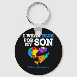 I Wear Blue For My Son Autism Awareness day Mum Da Key Ring