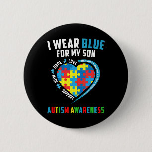 I Wear Blue For My Son Autism Awareness Day Parent 6 Cm Round Badge