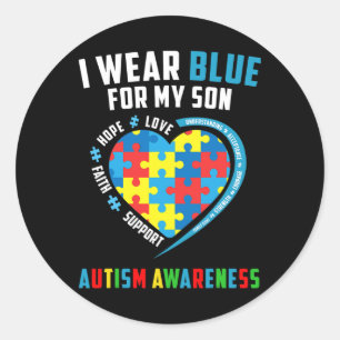I Wear Blue For My Son Autism Awareness Day Parent Classic Round Sticker