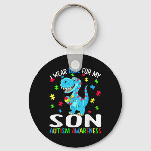 I Wear Blue For My Son Autism Awareness Dinosaur Key Ring