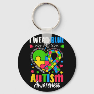 I Wear Blue For My Son Autism Awareness Men Women Key Ring