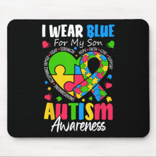 I Wear Blue For My Son Autism Awareness Men Women Mouse Pad