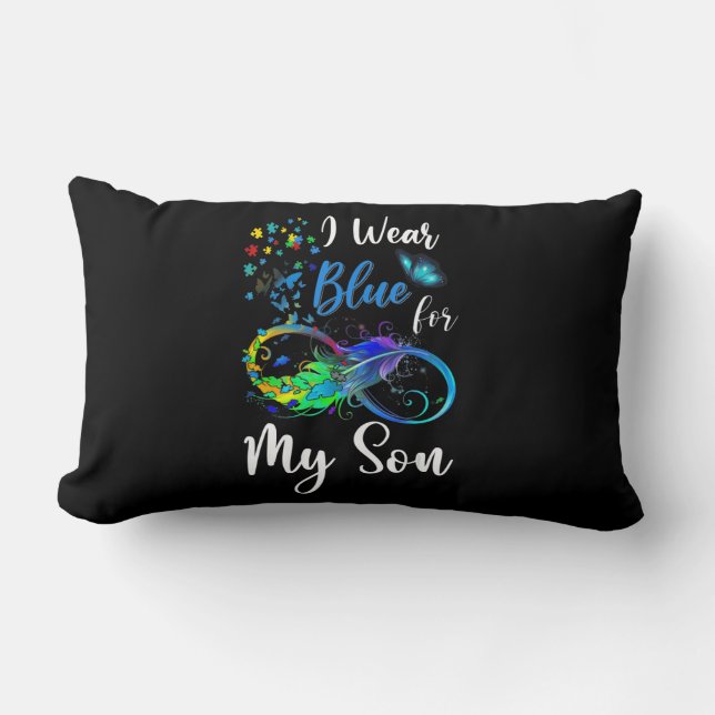 I Wear Blue for My Son Autism Awareness Mum Dad Ki Lumbar Cushion (Front)