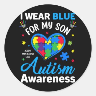 I Wear Blue For My Son Autism Awareness Mum Dad Pa Classic Round Sticker