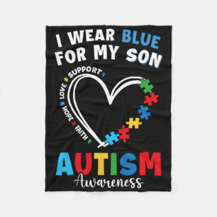 I Wear Blue For My Son Autism Awareness Mum Dad Pa Fleece Blanket
