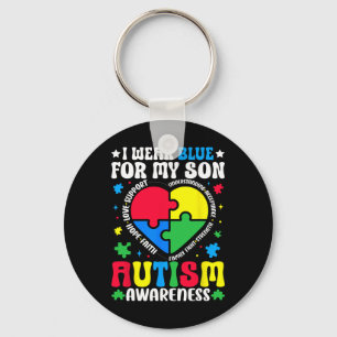 I Wear Blue For My Son Autism Awareness Mum Dad Pa Key Ring